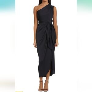Donna Morgan Women's One Shoulder Faux Wrap Light Charmeuse Maxi Dress
